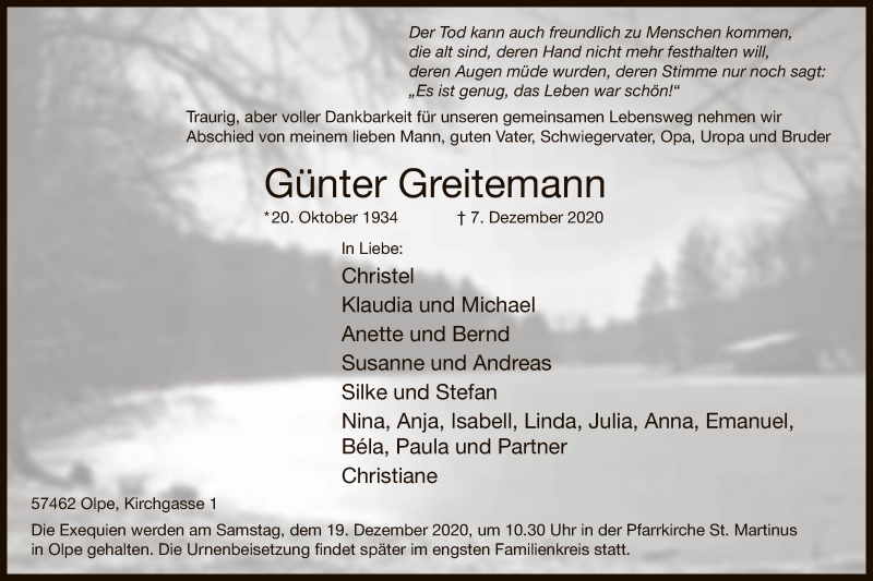 Günter-Greitemann-Traueranzeige